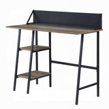 ZUN Rustic Oak and Black 2-Shelf Writing Desk with H-Shaped Base B062P209210