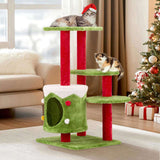 32in Christmas Themed Cat Tower with Cat Condo, 3-Level Plush Cat Tree Activity Center for Indoor 55157586