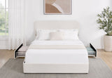 Liv Patented 2-Drawers Storage Bed Queen Size Ivory Boucle Upholstered Platform Bed, Curved Stitched B083P156198