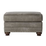 ZUN Leinster Faux Leather Upholstered Nailhead Ottoman T2574P196951