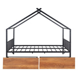 ZUN Full Size Metal House Bed with Two Drawers, Black MF323484AAB