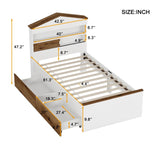 Twin Size House-Shaped Wooden Bed with Storage Shelf on the Headboard, Built-in Two Storage Drawers, N733P187490D