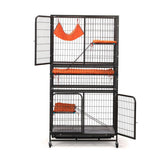 4-Story Pet Cage, Bunny Hutch with Ladder, Lockable Wheels and Removable Tray, Black and Orange W2181P153020