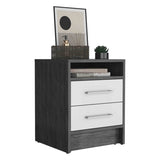 Nightstand 20"H, Two Drawers, Superior Top, Metal Handles, Smokey Oak / White B097133064
