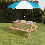 3-in-1 Kids Outdoor Wooden Picnic Table With Umbrella, Convertible Sand & Wate, Gray ASTM & CPSIA 13677704