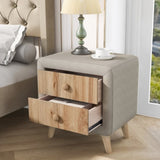 ZUN Upholstered Wooden Nightstand 2 Drawers,Fully Assembled Except Legs and Handles,Bedside Table 17604880