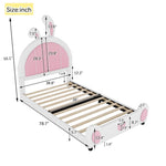 ZUN Twin Size Upholstered Platform Bed with Rabbit Shaped Headboard, White WF323763AAK