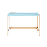 ZUN Baby Blue and Gold Writing Desk with USB Ports B062P184576