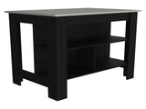 Rockaway 3-Shelf Kitchen Island Black and Ibiza Marble B06280049