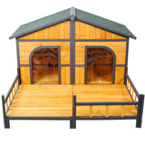 Wooden Large Dog House Outdoor Double XL Dog Kennel with Elevated Floor and Porch, Weatherproof W465P189954
