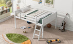 ZUN Full Size Wood Low Loft Bed with Ladder, ladder can be placed on the left or right, White WF531952AAK