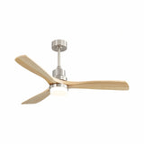 ZUN Indoor 52 Inch Ceiling Fan With Dimmable Led Light 6 Speed Remote Silver 3 Wood Blade Reversible DC W934P145946