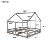 Twin Size House Platform Beds,Two Shared Beds, Gray WF296300AAE