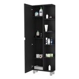 Urano Mirror Linen Cabinet, Four Interior Shelves, Five External Shelves -Black B20091988
