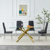 ZUN Checkered armless high back dining chair, 4-piece set, black chair and electroplated metal legs, W1151107272