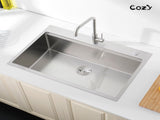 Stainless Steel Kitchen Sink, 30x22 Single Bowl, Overmount Handmade Sink in Brushed, with Cutting 53384040