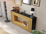 Modern Contrast Console Table with Layered Wood Frame and Black Top W3123P369227