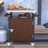 Outdoor Grill Cart with Stainless Steel Tabletop, Patio Kitchen Island with Wheels, Hooks, and Spice 90993626