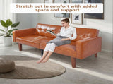 Modern PU Leather Futon Sofa with Tufted Backrest, Adjustable Reclining Couch with Wood & Metal 36536847