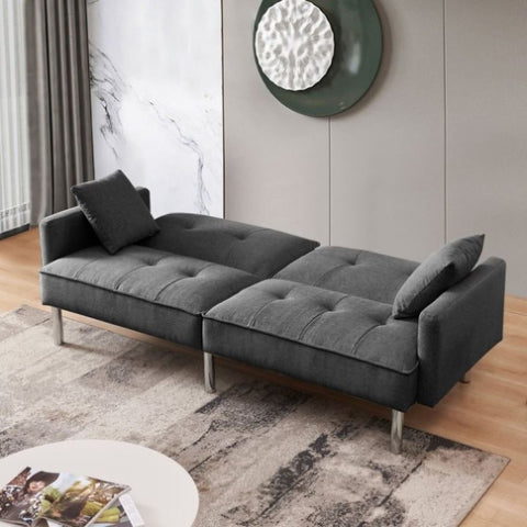 ZUN 84.6 Inches Extra Long Futon Adjustable Sofa Bed, Modern Tufted Fabric Folding Daybed Guest Bed, B082111418