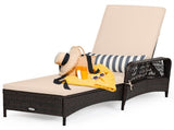 6-Gear Adjustable Patio Chaise Lounge, 200.6673.66 cm Brown PE Wicker Recliner with Beige Cushion, 25817555