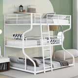 ZUN Full XL over Twin XL over Queen Size Triple Bunk Bed with Long and Short Ladder,White 42648528