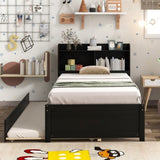 Twin Bed with Trundle,Bookcase,Espresso 74037442
