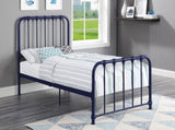 Metal Bed Blue Finish Twin Platform Bed 1pc, Bed in a Box B011P265592