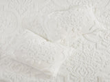 3 Piece Tufted Cotton Chenille Damask Comforter Set Off-White Full/Queen B03597087