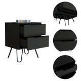 Augusta 2 Nightstand , End Table, Side Table Four Legs, Two Drawers -Black B07092070