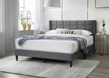 Elegant Modern Gray Brushed Linen 1pc Queen Size Bed Upholstered Box Design Headboard Bedframe B011P238938