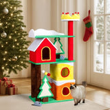 56in Christmas Themed Plush Cat Tree, Multi-level Cat Tower with Cat Condos, Top Crown Perch, Sisal 34481126