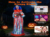 5.6FT Halloween Animatronic Clown, Sound & Button Activated, Animated Moving Clown with Flashing Red 22346544