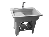 Grey Indoor Outdoor Freestanding Laundry Sink with Washboard, Faucet, Hoses Drain Kit 25780592