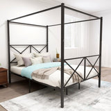 Metal Canopy Bed Frame, Platform Bed Frame Queen with X Shaped Frame Queen Black W84034643