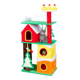 56in Christmas Themed Plush Cat Tree, Multi-level Cat Tower with Cat Condos, Top Crown Perch, Sisal 34481126