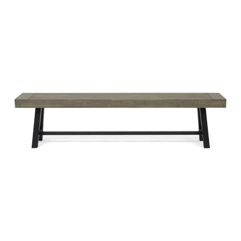 ZUN Outdoor Acacia Wood Patio Bench,Grey/Rustic Metal 66255.00GRY