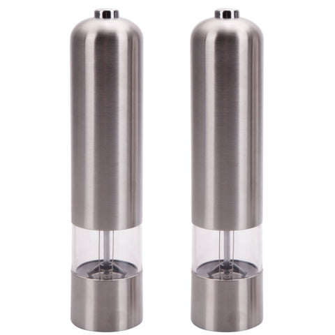 ZUN 2pcs Stainless Steel Electric Automatic Pepper Mills Salt Grinder Silver 88470546