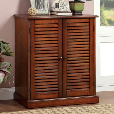 ZUN Modern Transitional Design 1pc Shoe Cabinet Oak Finish Adjustable Shelves Louver Design Doors Home B011P191540