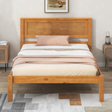 Platform Bed Frame with Headboard , Wood Slat Support , No Box Spring Needed ,Twin,Oak WF212811AAN