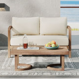 ZUN 2 - Person Outdoor Acacia Wood Patio Seating Group with Cushions and Coffee Table for Porch, Garden, 73169.00BBGE