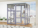 Outdoor Wooden Catio Multi-functional Cat Enclosure, 4 Platforms & 2 Napping Houses, 2 Strong Locks, W3166P476669
