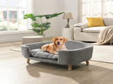 Elevated Dog Bed Frame for Small Dog, Corduroy Pet Couch Bed with Rubber Wood Legs and Supportive N779P179967G