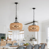 Boho Hemp Rope Pendant Light, Hand-Woven Jute Hanging Lamp with Adjustable Chain, Natural Rope Shade W1340P241300