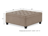 Large square storage ottoman with wooden legs, Upholstered button tufted coffee table with nail W2186142956