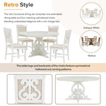 ZUN 5-Piece Retro Functional Dining Set, 1 Extendable Table with a 16-inch Leaf and 4 Upholstered Chairs 21280824