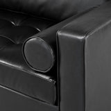 Mirod Mid-Century Modern PU Leather 3-Seat Sofa, Tufted Design, Solid Wood Legs, 2 Bolster Pillows, N760P285734B