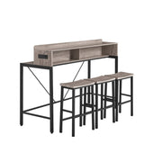 59 inch bar table, dining table, sofa table with power socket and LED light, 3 saddle stools, 09295421