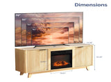 Oak Finish Fireplace TV Stand with 18 Inch Insert & Double Grid Doors, Embossed Particle Board Media 27096333