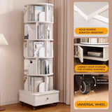 Rotating Bookshelf with Drawer, 360 Display 6 Tier Corner Bookshelf for Small Space, Floor Standing W2641P329209